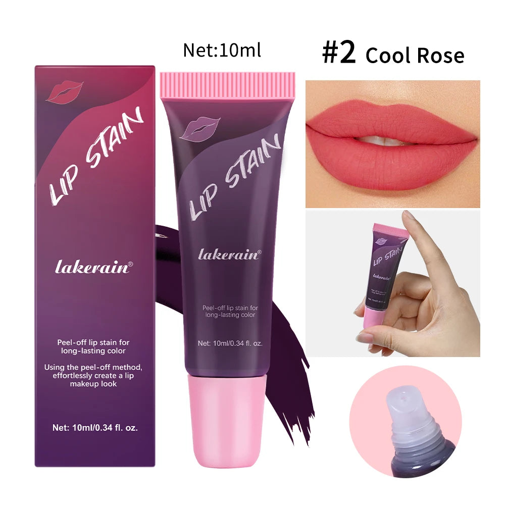 Peel Off Rose Pink Lip Gloss Matte Outline Contour Tattoo Lip Stain Waterproof Transfer Resistant Tear Off Natural Lip Tint